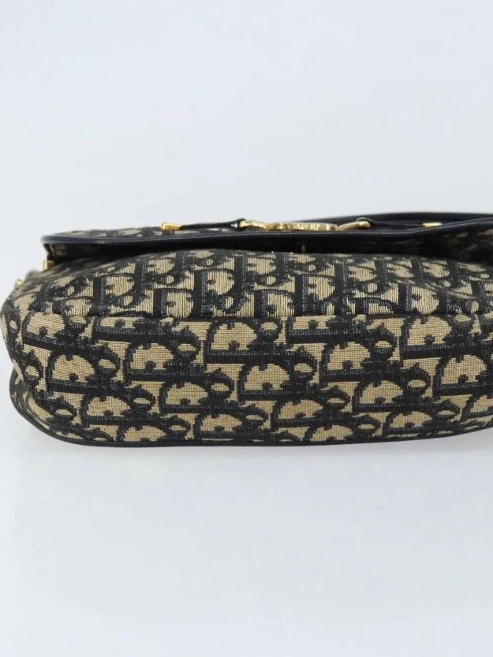 Christian Dior Trotter Canvas Shoulder Bag Navy Gold Auth gh1790 - Picture 7 of 16